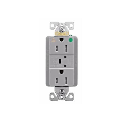 15 Amp Surge Protection Receptacle w/Alarm & LED Indicators, Hospital Grade, Gray