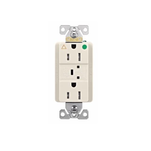 Eaton Wiring 15 Amp Surge Protection Receptacle w/Alarm & LED Indicators, Hospital Grade, Light Almond