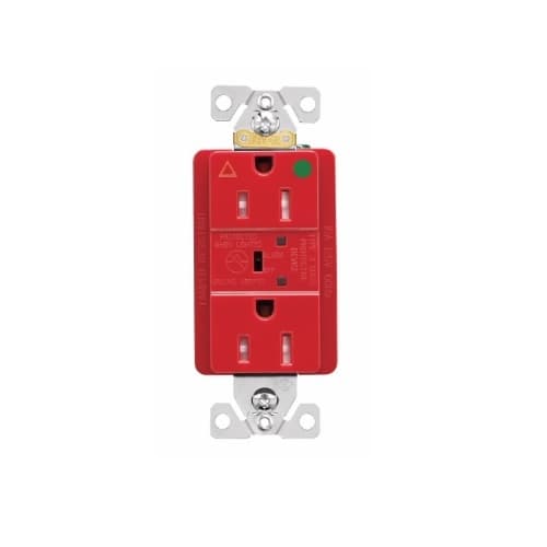 Eaton Wiring 15 Amp Surge Protection Receptacle w/Alarm & LED Indicators, Hospital Grade, Red