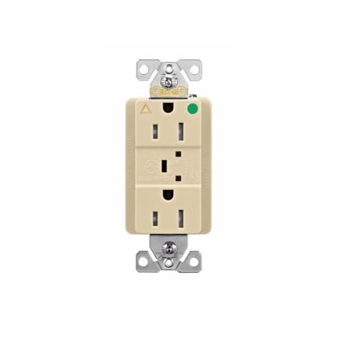 Eaton Wiring 15 Amp Surge Protection Receptacle w/Alarm & LED Indicators, Hospital Grade, Ivory