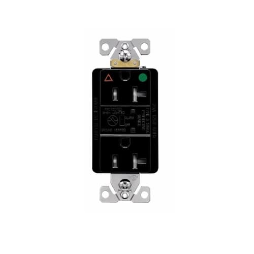 20 Amp Surge Protection Receptacle w/Alarm & LED Indicators, Hospital Grade, Black