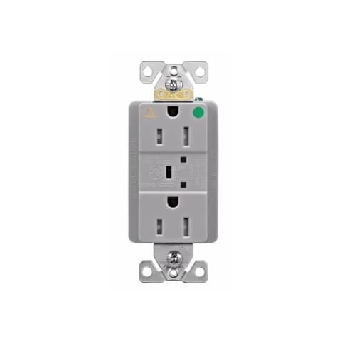 20 Amp Surge Protection Receptacle w/Alarm & LED Indicators, Hospital Grade, Gray