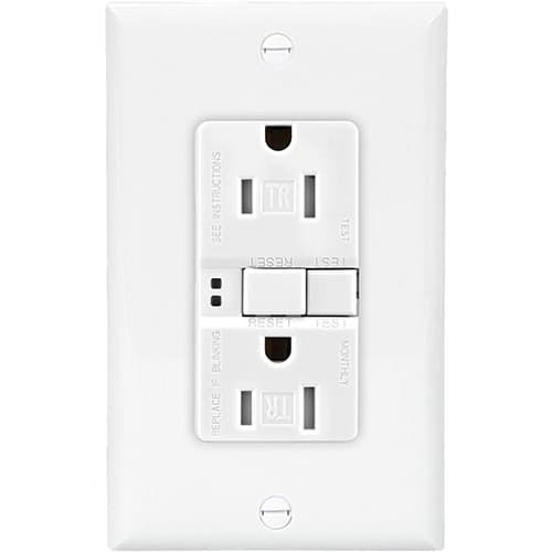 Eaton Wiring 15 Amp Tamper Resistant Duplex GFCI Outlet w/ Mid-Size Wallplate, White