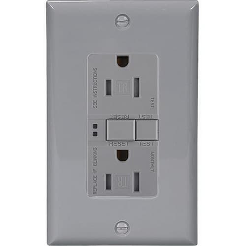 20 Amp Tamper Resistant Duplex GFCI Outlet w/ Mid-Size Wallplate, Gray