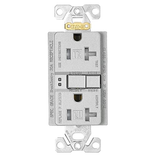 Eaton Wiring 20 Amp Tamper Resistant Duplex GFCI Receptacle Outlet, Silver Granite