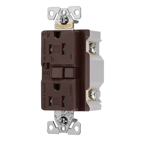 15 Amp Tamper Resistant Duplex GFCI Outlet w/ Audible Alarm, Brown