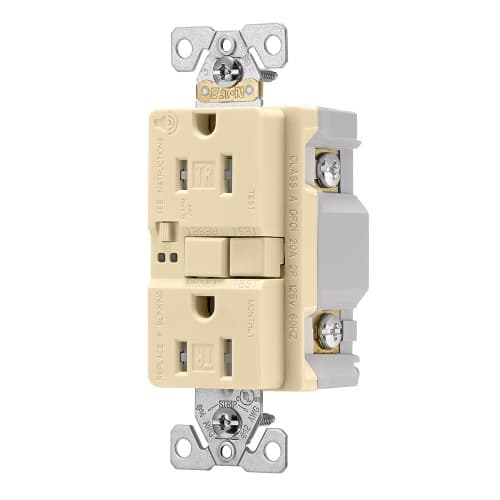 Eaton Wiring 15 Amp Tamper Resistant Duplex GFCI Outlet w/ Audible Alarm, Ivory
