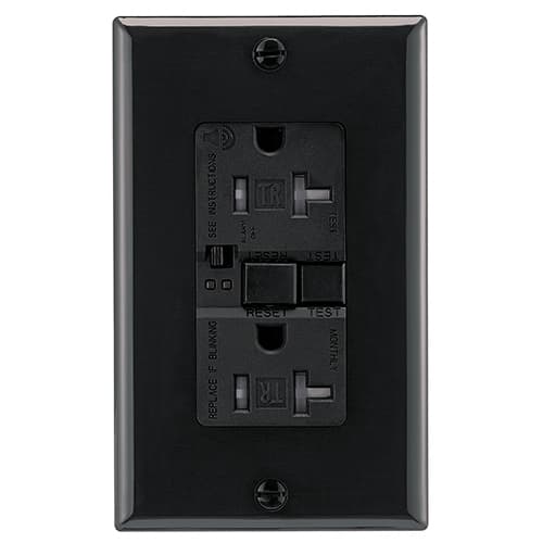 Eaton Wiring 20 Amp Tamper Resistant Duplex GFCI Outlet w/ Audible Alarm, Black