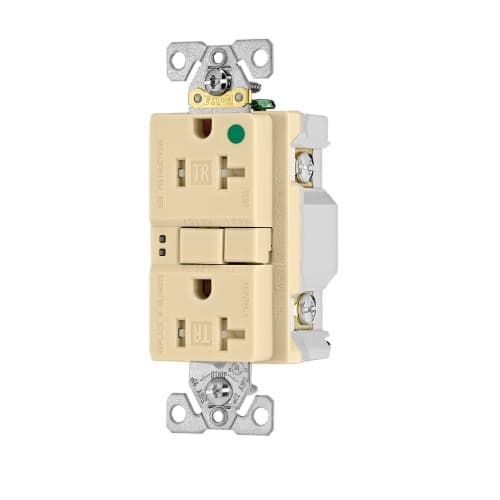 Eaton Wiring 20 Amp Tamper Resistant Hospital Grade GFCI Receptacle Outlet, Ivory