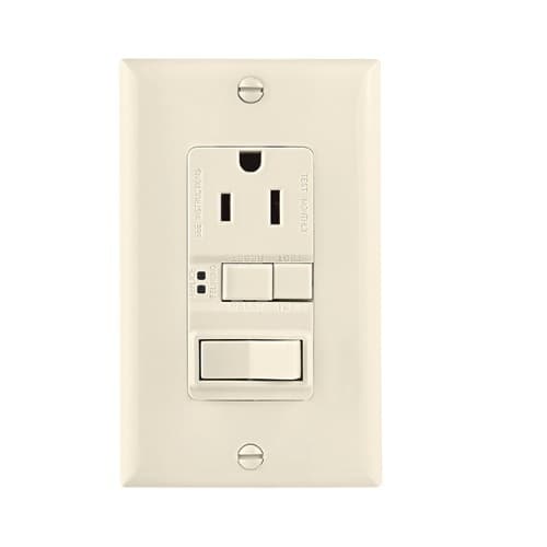 15 Amp Tamper Resistant GFCI Outlet/Switch Combination, Mid-Size, Lt. Alm.