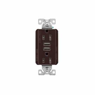 Eaton Wiring 15 Amp Duplex Receptacle w/USB Charger, Tamper Resistant, Brown