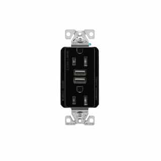 Eaton Wiring 15 Amp Duplex Receptacle w/USB Charger, Tamper Resistant, Black
