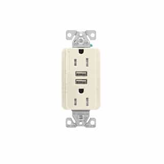 15 Amp Duplex Receptacle w/USB Charger, Tamper Resistant, Light Almond