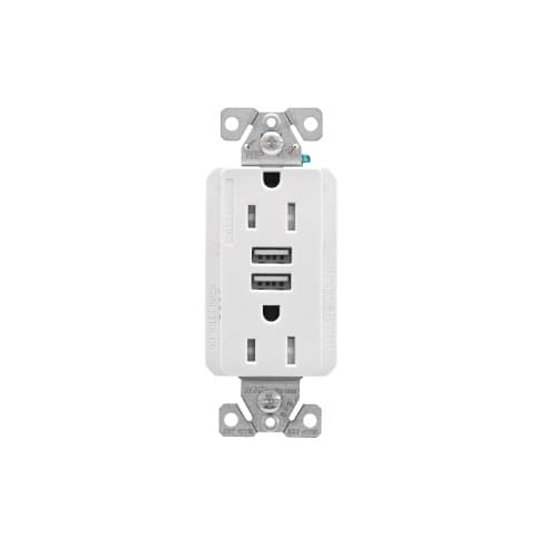 Eaton Wiring 15 Amp Duplex Receptacle w/USB Charger, Tamper Resistant, White