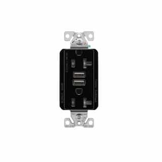 Eaton Wiring 20 Amp Duplex Receptacle w/USB Charger, Tamper Resistant, Black