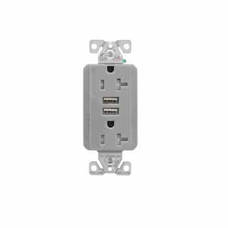 Eaton Wiring 20 Amp Duplex Receptacle w/USB Charger, Tamper Resistant, Gray