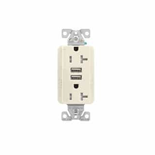 Eaton Wiring 20 Amp Duplex Receptacle w/USB Charger, Tamper Resistant, Light Almond