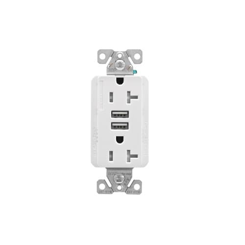 Eaton Wiring 20 Amp Duplex Receptacle w/USB Charger, Tamper Resistant, White