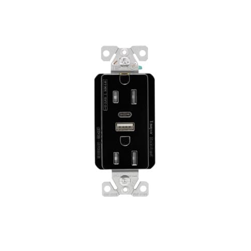 Eaton Wiring 15 Amp Duplex Receptacle w/ USB AC Charger, Tamper Resistant, Black