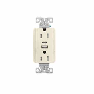 15 Amp Duplex Receptacle w/ USB AC Charger, Tamper Resistant, Light Almond