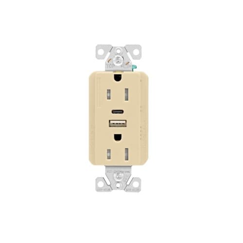 Eaton Wiring 15 Amp Duplex Receptacle w/ USB AC Charger, Tamper Resistant, Ivory