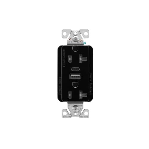Eaton Wiring 20 Amp Duplex Receptacle w/ USB AC Charger, Tamper Resistant, Black