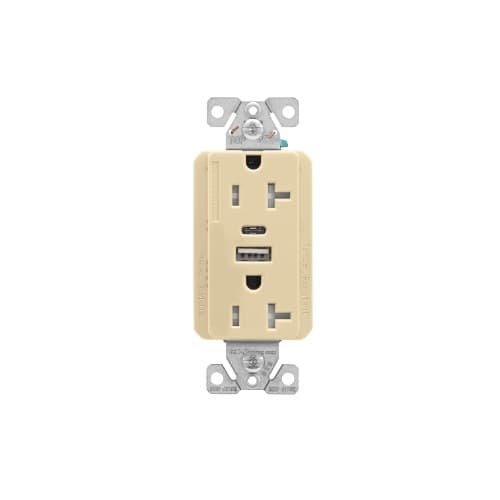 Eaton Wiring 20 Amp Duplex Receptacle w/ USB AC Charger, Tamper Resistant, Ivory