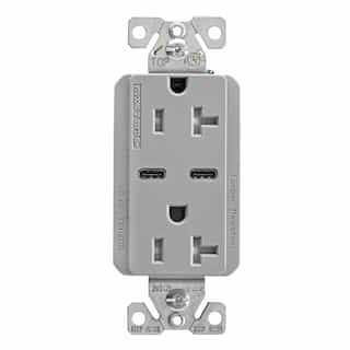 15 Amp Combination USB-C Charger w/ TR Duplex Receptacle, Gray