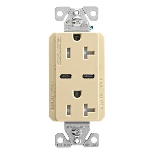 Eaton Wiring 15 Amp Combo USB Type C Charger w/TR Duplex Receptacle, Ivory