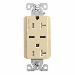 Eaton Wiring 20 Amp Combo USB Type C Charger w/TR Duplex Receptacle, Ivory