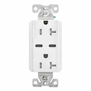 20 Amp Combination USB-C Charger w/ TR Duplex Receptacle, White