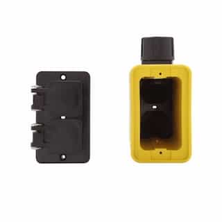Portable Outlet Box & Duplex Receptacle Cover Plate Kit w/Flip Lid, Extra Depth, Black