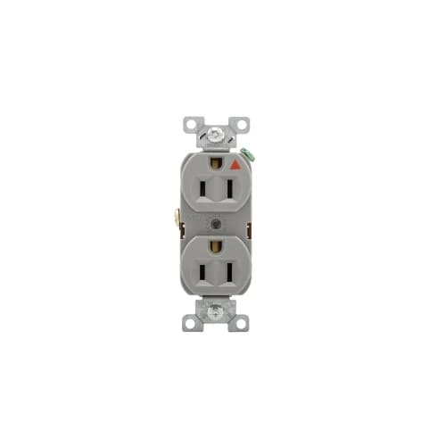 15 Amp Duplex Receptacle, Isolated Ground, Construction Grade, Gray