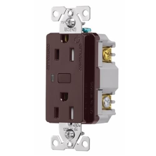 Eaton Wiring 15 Amp Wi-Fi Smart TR Duplex Receptacle, 2-Pole, 3-Wire, 120V, Brown