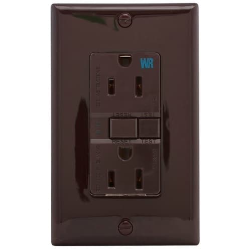 15 Amp Weather Resistant GFCI Receptacle Outlet, Brown