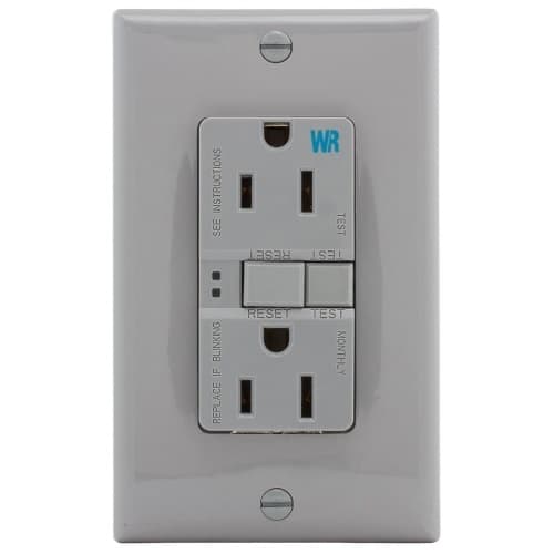 Eaton Wiring 15 Amp Weather Resistant GFCI Receptacle NAFTA-Compliant Outlet, Gray