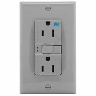 15 Amp Weather Resistant GFCI Receptacle NAFTA-Compliant Outlet, Gray
