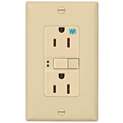 15 Amp Weather Resistant GFCI Receptacle Outlet, Ivory
