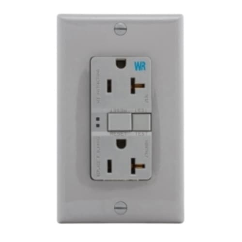 20 Amp Weather Resistant GFCI Receptacle Outlet, Gray