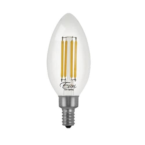 5.5W LED B10 Filament Bulb, Dimmable, E12, 500 lm, 120V, 3000K