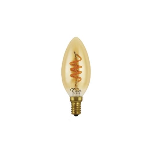 Euri Lighting 3W LED B10 Filament Bulb, Amber Glass, Dimmable, E12, 125 lm, 120V, 2200K