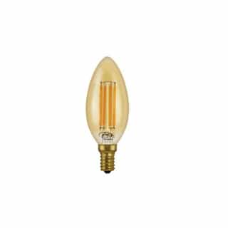 4.5W LED B10 Filament Bulb, Amber Glass, Dimmable, E12, 350 lm, 120V, 2200K