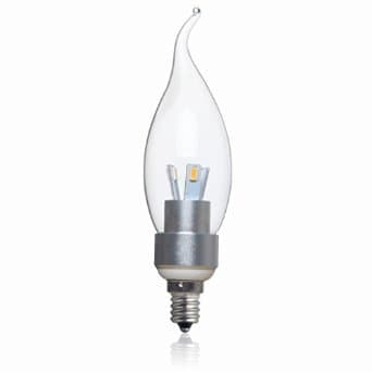 3W 5000K LED Dimmable Candelabra Lamp, Flame Tip