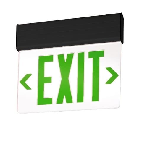 2-Way LED Edge Lit Exit Sign, Black Housing w/ Green Letters