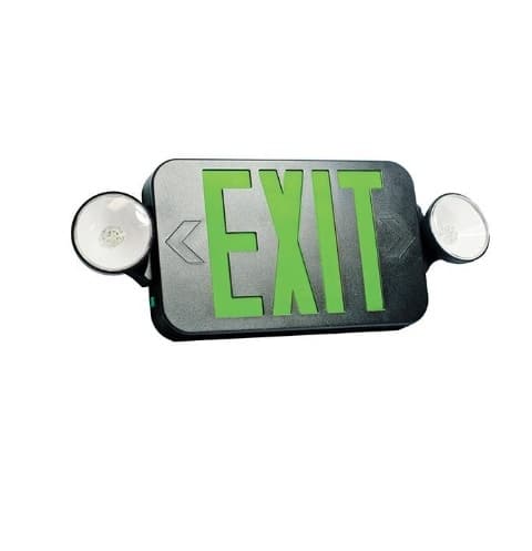 LED Combo Exit/Emergency Sign, Black Housing, Green Letters