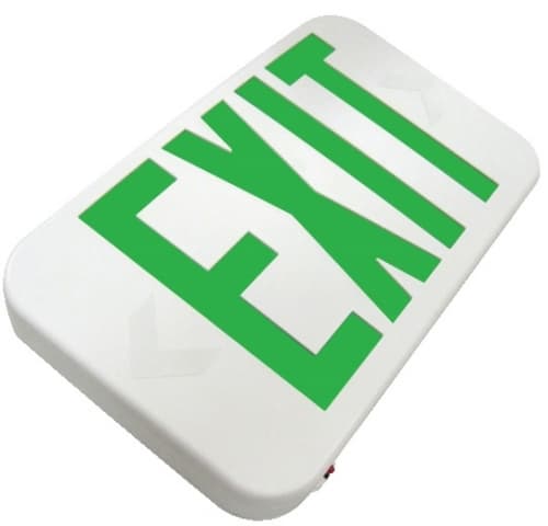 Green LED Exit Sign w/ Battery Backup, 120V-277V, White