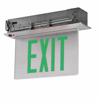 LED Recessed Edge Lit Exit Sign, Aluminum Housing w/ Green Letters