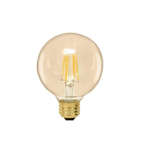 4W LED G25 Filament Bulb, Amber Glass, Dimmable, E26, 250 lm, 120V, 2000K