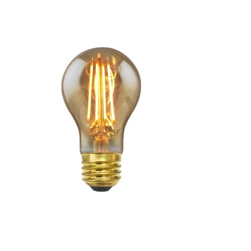 7.5W LED A19 Filament Bulb, Amber Glass, Dimmable, E26, 600 lm, 120V, 2000K