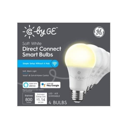9.5W C by GE LED A19 Smart Bulbs, Dimmable, 800 lm, 2700K
